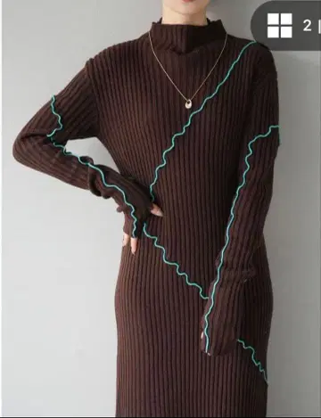 [ 새상품 미사용 ] Lumire 배색 메로우 니트 원피스/브라운