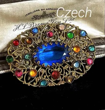 체코제 빈티지 브로치 필리그리 멀티 컬러