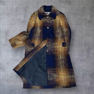 90s 레트로 체크 롱 코트 트위드풍 구제 의류 개성 쇼와