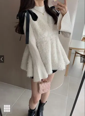 GRL V넥 리본 퍼 페플럼 튜닉[gn333]