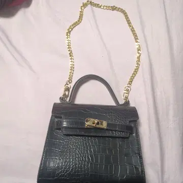 블랙 크로커다일풍 미니 숄더백