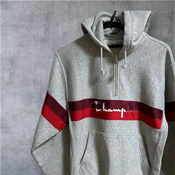 챔피언 프론트 로고 하프 지퍼 후드티 리버스 위브