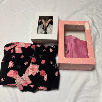 꽃무늬 유카타 오비 일본 나막신 세트