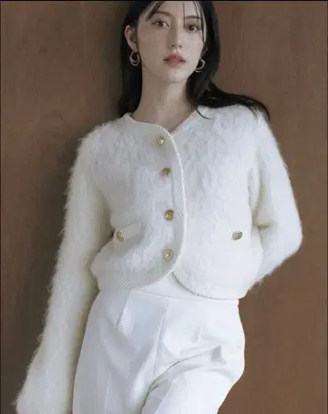 SNIDEL 스나이델 퍼 라이크 프릴 니트 자켓