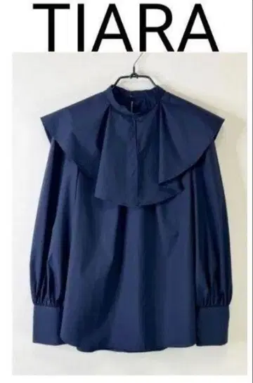 TIARA 케이프 칼라 블라우스 네이비