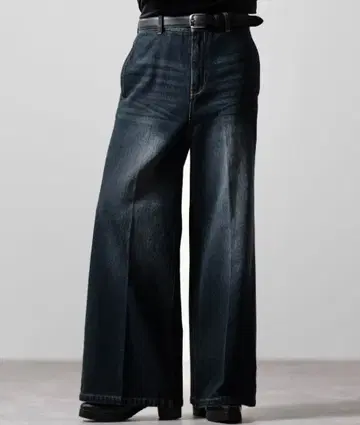 [ CLEL ] 플레어 데님 팬츠 빈티지 인디고 블루 L 사이즈