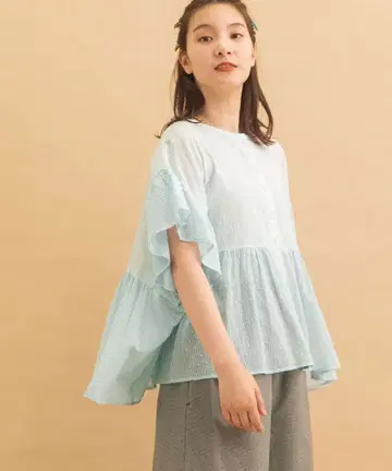 POU DOU DOU 봉긋한 소매 프론트 오픈 블라우스