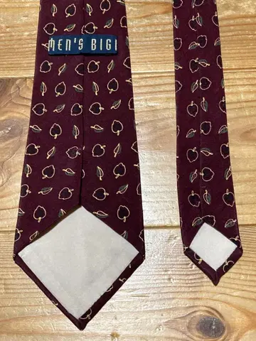 MEN'S BIG 버건디 리프 패턴 넥타이