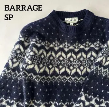 바라지 노르딕 무늬 네이비 크루넥 니트 스웨터