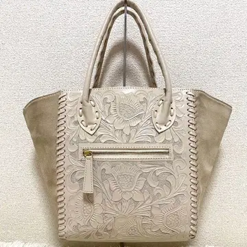 [새상품급] 카빙 트라이브스 글로리아나 토트백 가죽 스웨이드 화이트