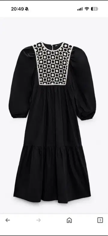 블랙 자수 티어드 원피스