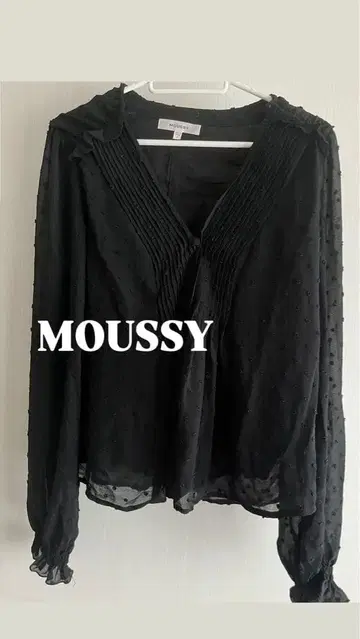MOUSSY 블랙 시스루 도트 무늬 블라우스