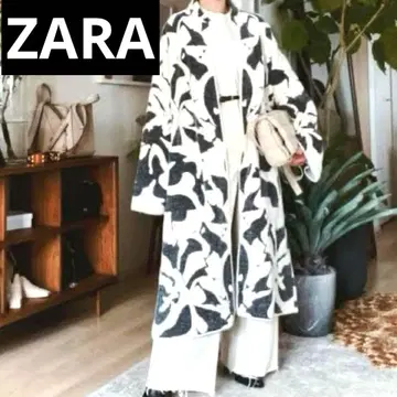 택 포함 새상품 ZARA 니트 자카드 코트 노카라 아트 패턴 겉옷 ML