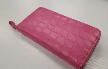 핑크 매트 악어 무늬 라운드 지갑 상자 포함