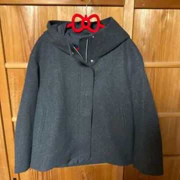 GU 그레이 울 후드 부착 코트