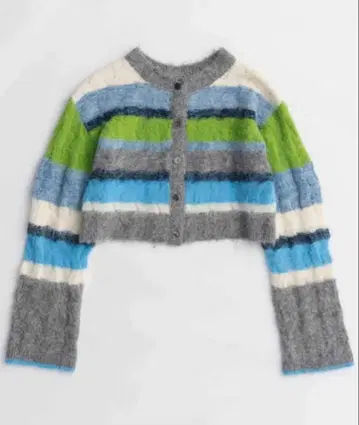 가디건 2way Neck Multi Border Knit Tops