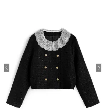 레이스 부착 블랙 트위드 자켓