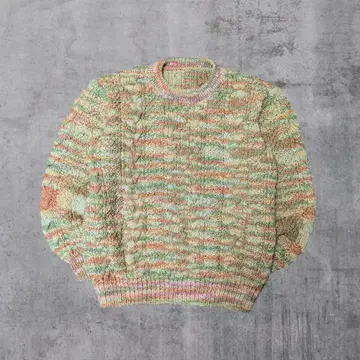 80s vintage 믹스 컬러 니트 크루넥 케이블 니트