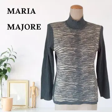 zB878 [ F ] MARIA MAJORE 바이컬러 리브 니트 하이넥