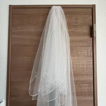 화이트 웨딩 베일 펄 장식