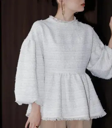 anuans 오리지널 트위드 벌룬 슬리브 블라우스