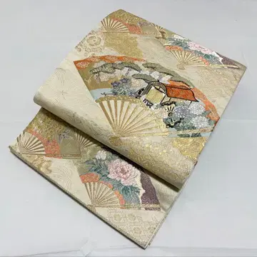 A 교라쿠 사이센 꽃들 금실 순수 실크 후쿠로 오비 포멀 O17