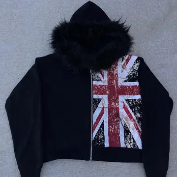 국기 프린트 후드티 블랙 후드 퍼 집업 스트릿 그런지