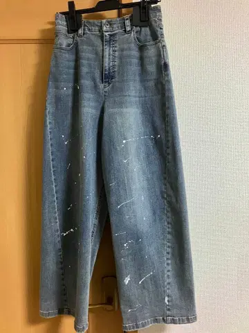 ayane 페인트 가공 배럴 레그 데님 팬츠 36