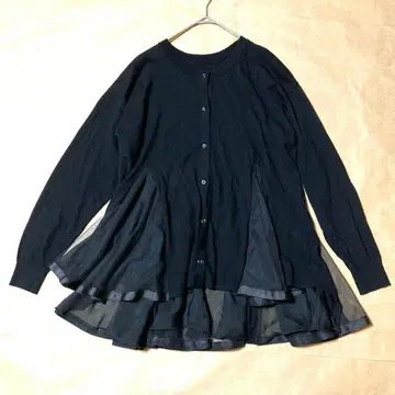 [디자인 아에라] 블랙 긴팔 가디건 M 밑단에 튤이 퍼지는 디자인