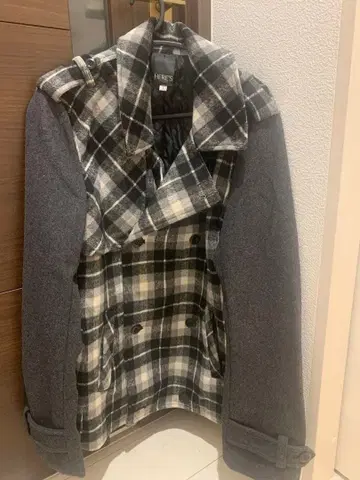 HERE'S STREET 체크 무늬 피코트 L