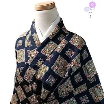 32 기모노 순수 실크 이중 기모노 파랑 코몬