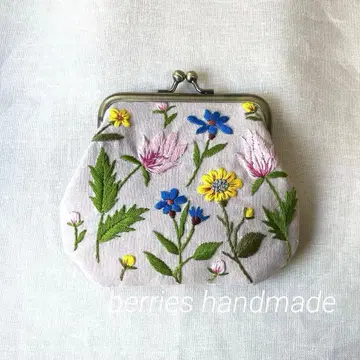 자수 가마구치 파우치 다정한 정원 핸드메이드