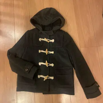 다크 그레이 후드 부착 더플 코트