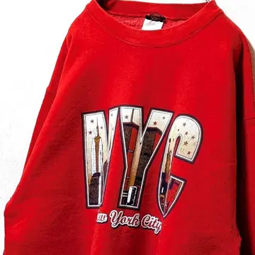 NYC 뉴욕시티 로고 맨투맨 트레이닝복 레드 빨간색 L 구제 의류