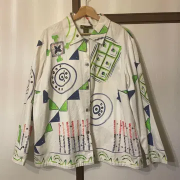 기하학 패턴 코튼 자켓 비즈 포함 개성있는 자켓 아우터 컬러풀