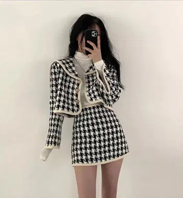 미사용 새상품 하운드투스 패턴 셋업 한국