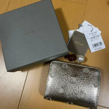 페르케 perche 아크릴 도트 자수 아코디언 주름 카드 지갑 골드