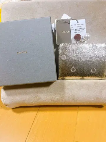 페르케 perche 아크릴 도트 자수 아코디언 주름 카드 지갑 골드