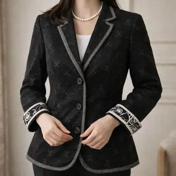 [ 새상품급 ] 레오나르 스트레치 테일러드 자켓 올 패턴 라메 트림 블랙