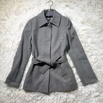 7-IDconcept 울 코트 M 그레이 헤링본 A라인 벨트