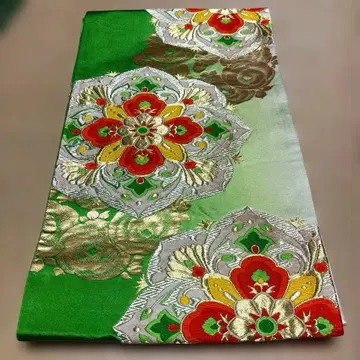 6통 후쿠로 오비 순수 실크, 지색은 그린 그라데이션