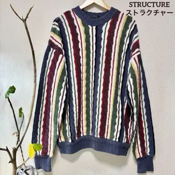 STRACTURE 스트럭처 멀티 컬러 스트라이프 니트 스웨터 두꺼운 원단