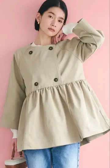 coca 개더 트렌치코트 페플럼 트렌치코트 숏 프릴 L