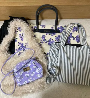 MILA 보라색 꽃무늬 특대형 토트백 퍼 백팩 등 백 묶음 판매