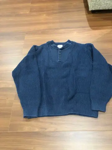 90s 엘엘빈 헨리넥 니트 세로 직조 네이비