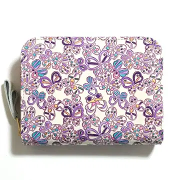 [ 미사용 새상품 ] 유젠분코 꽃무늬 접이식 지갑 천연 가죽 일본제