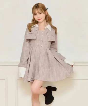 아프레 주르 트위드 미니 원피스 숏 자켓 세트