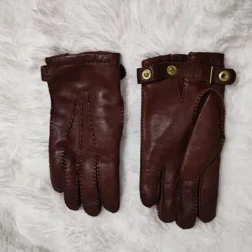 DENTS 브라운 가죽 장갑 버튼 포함