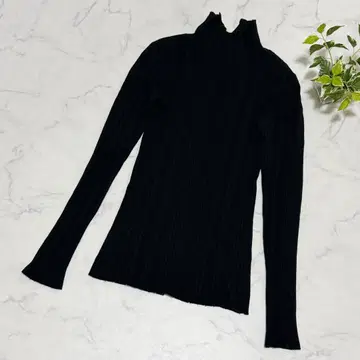 사야카 디비스 리브 니트 울 슬릿 하이넥 블랙 긴팔