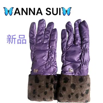 새상품 ANNA SUI 라일락 레오파드 퍼 장갑 버터플라이 참